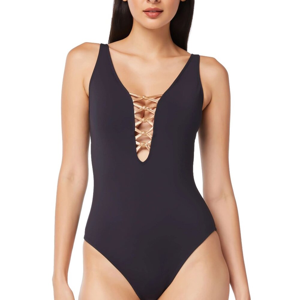 NWT Bleu By Rod Beattie Let's Get Knotty One-Piece Swimsuit BLACK SZ 10